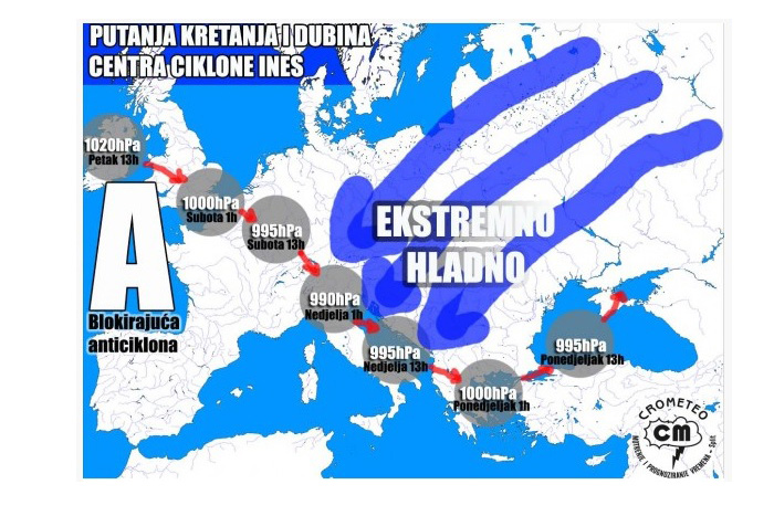 Ciklona Ines donosi snijeg, buru i opasnu polarnu hladnoću