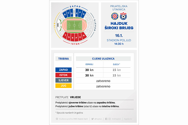 U prodaji ulaznice za utakmicu Hajduk – Široki Brijeg