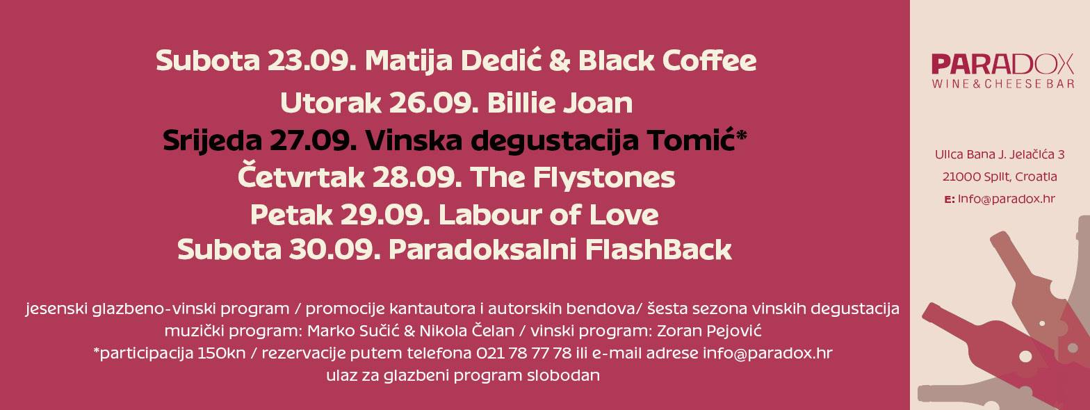 Jesenski glazbeno-vinski program u Paradoxu
