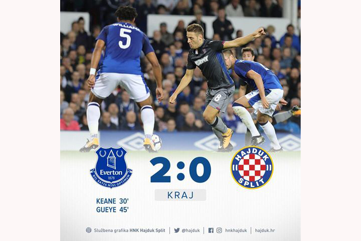 Hajduk poražen kod Evertona 2:0