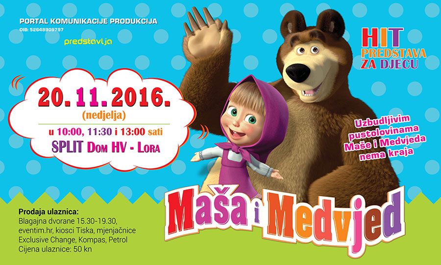 Popularna dječija predstava “Maša i Medvjed” u Domu HV Lora