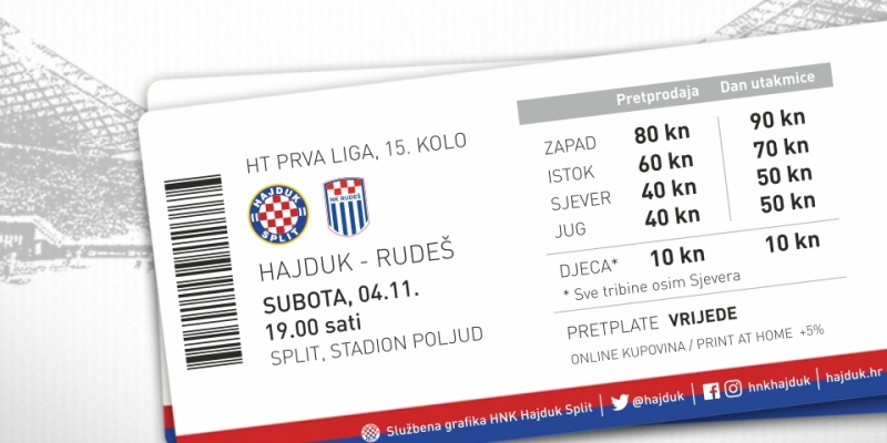 U prodaji ulaznice za utakmicu Hajduk – Rudeš