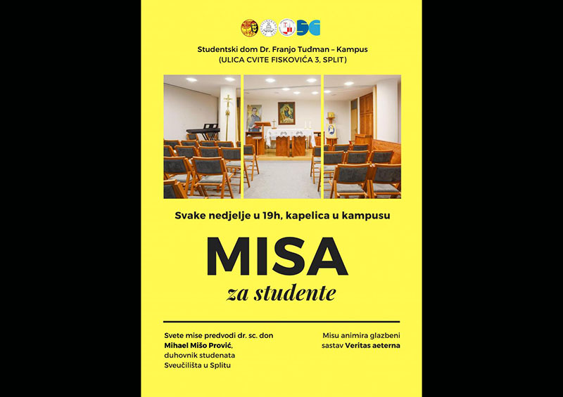 Ured za pastoral mladih SMN najavljuje: Svete Mise će se ponovno slaviti u studentskom domu na splitskom Kampusu