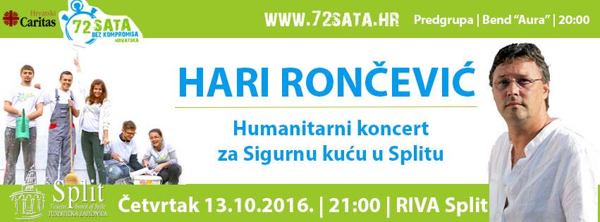 Hari Rončević koncertom za Sigurnu kuću otvara projekt  72 sata bez kompromisa u Splitu