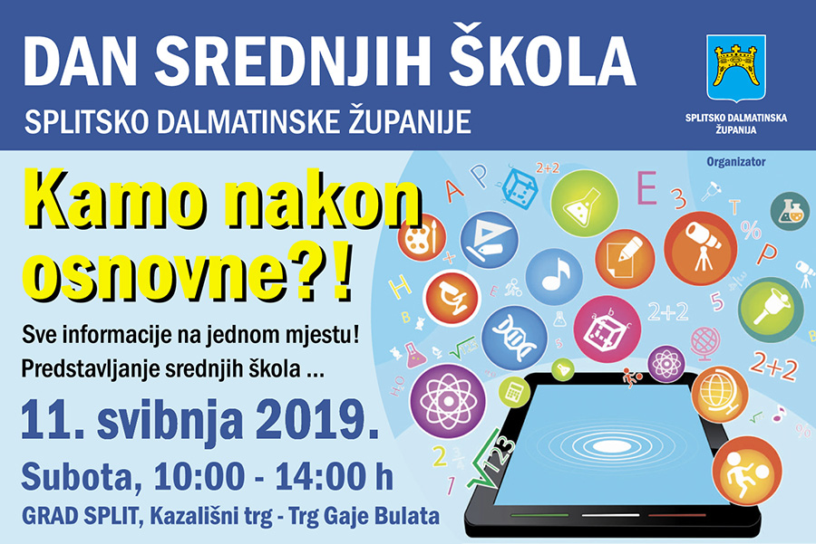 Dan srednjih škola Splitsko-dalmatinske županije održat će se u subotu, 11. svibnja 2019.